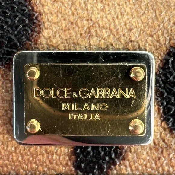 DOLCE GABBANA Dauphine Leopard Print Mini Miss Sicily Chain Wallet Brown Black - Picture 3 of 11
